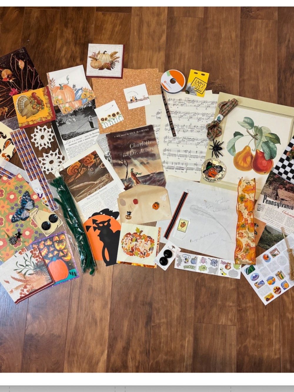 Lot of 50+ pieces Autumn Halloween-themed junk journal ephemera and craft items